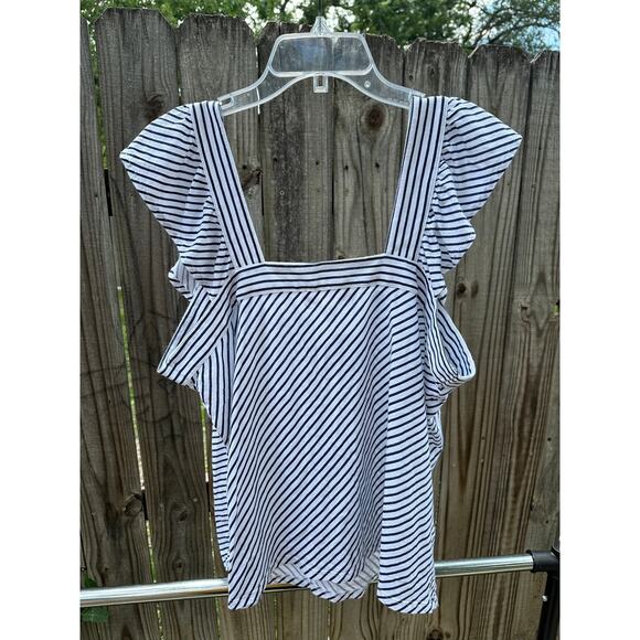 LOFT XL Black & White Striped Flutter Sleeve Tank Top - Picture 2 of 3